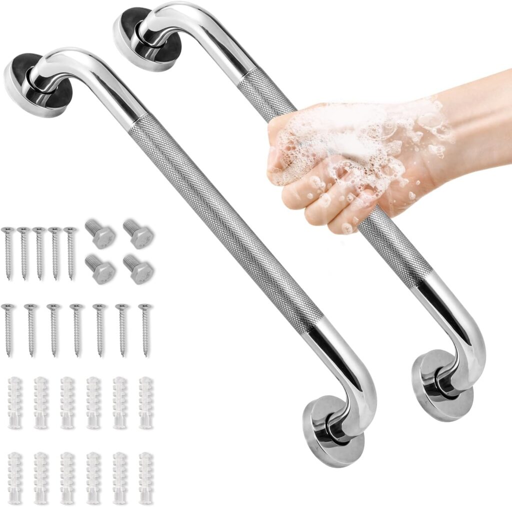 16 Inch Grab Bars for Showers Bathroom,Safety Shower Handles with Anti Slip Grip Handle for Seniors Elderly, Stainless Steel Handicap Rails, Shower Grab Bar for Bathroom (2 Pack)