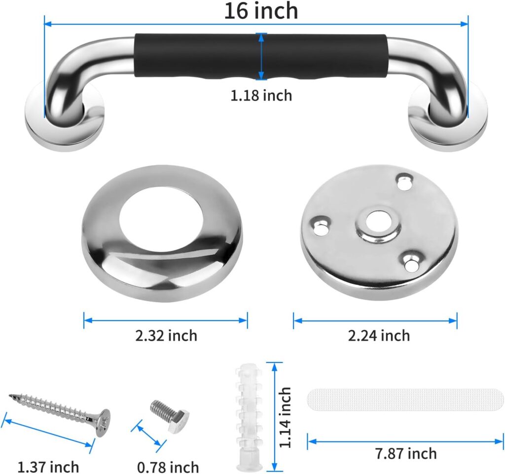 2 Pack 16 Inch Grab Bars for Bathtubs and Showers, Anti Slip Handicap Grab Bars for Shower, Safety Bath  Toilet Rail for Elderly Senior, Shower Handle Disability Assist Bathroom Handrail