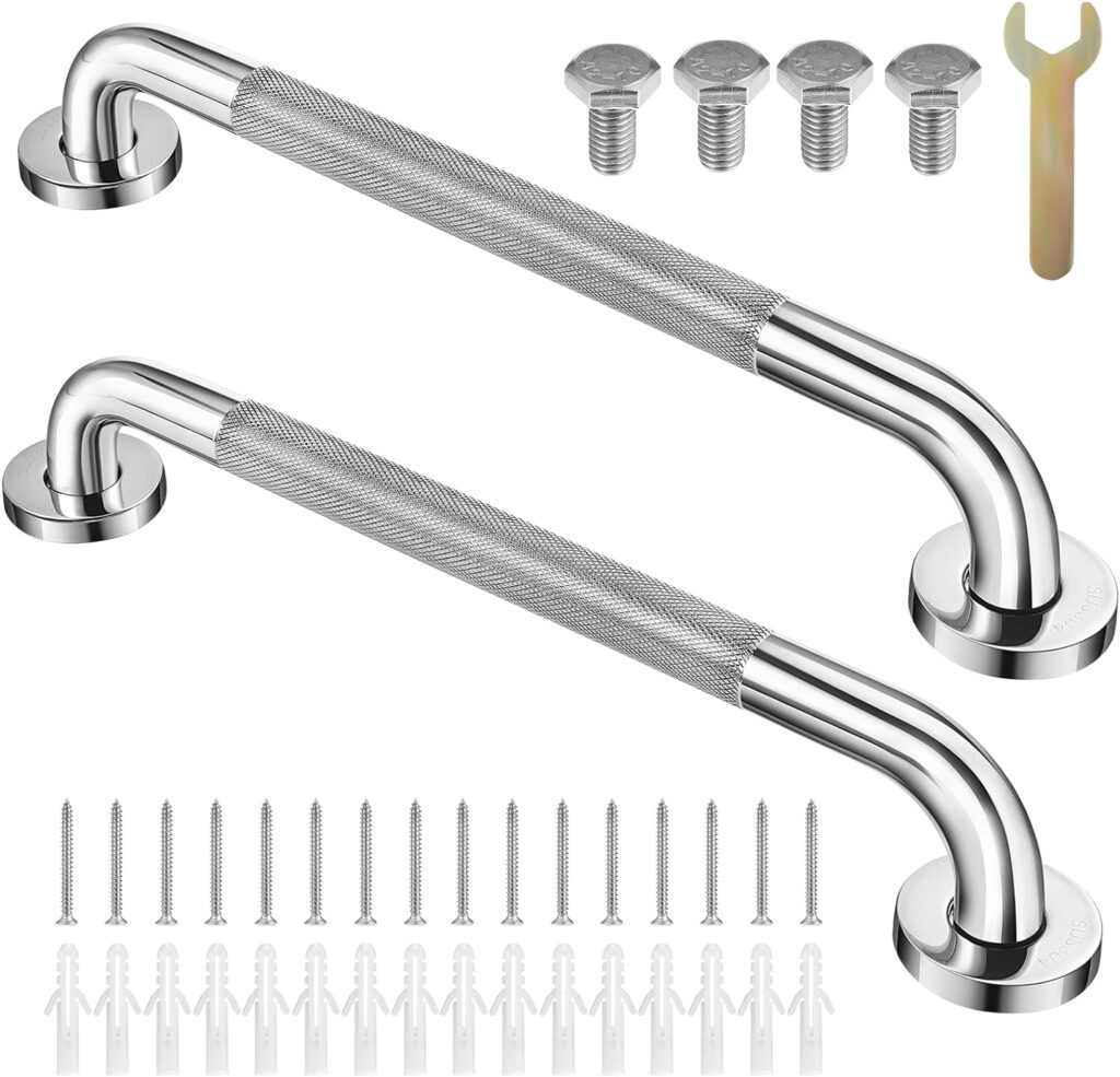 2 Pack 16 Inch Grab Bars for Bathtubs and Showers, Anti Slip Shower Grab Bars Stainless Steel Shower Handle, Knurled Bathroom Balance Bar, Toilet Handicap Elderly Senior Assist Bathroom Saft Handle