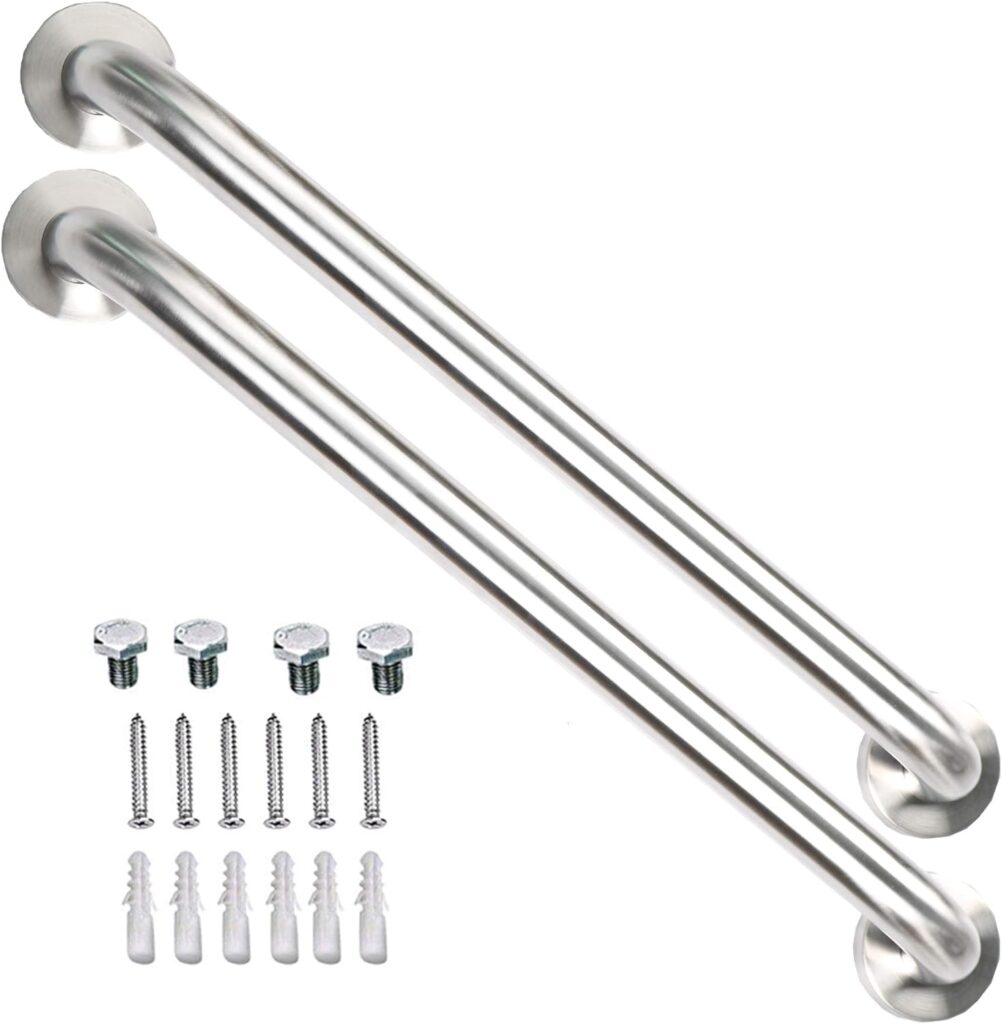 2 Pack 24 Inch Satin Brush Nickel Shower Grab Bar - 1.25 Diameter,ZUEXT Stainless Steel Bathroom Grab Bar, Bath Balance Bar,Safety Hand Rail Support, Handicap Injury Elderly Senior Assist Bath Handle