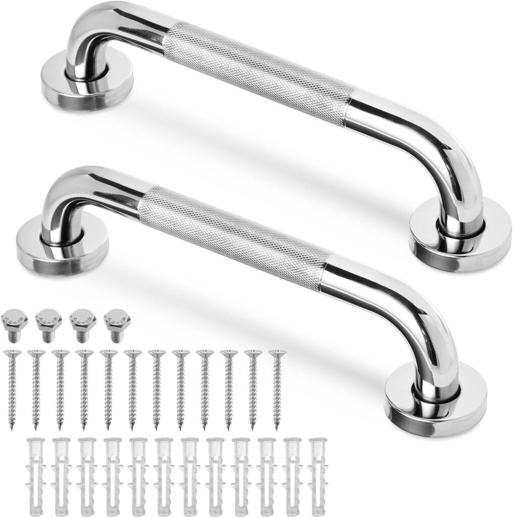 2 Pack Grab Bars for Bathtubs and Showers, 12 Inch Anti-Slip Handle for Elderly, Handicap, Seniors (Chrome)