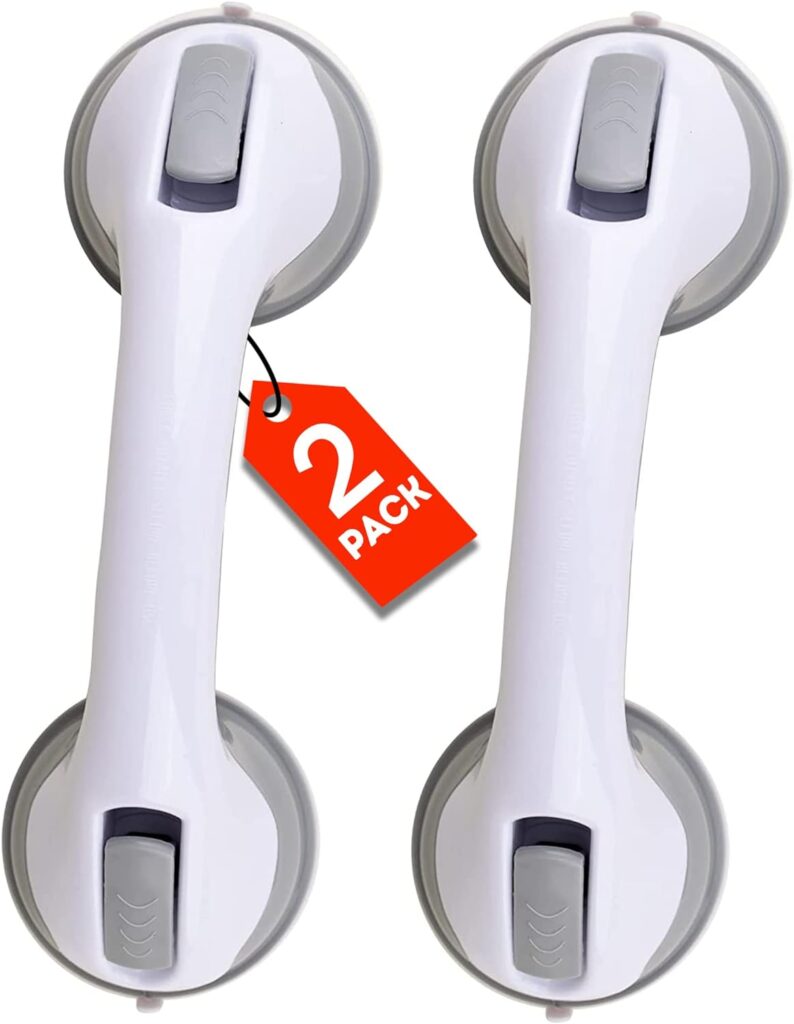 (2 Pack) Shower Handle 12 inch Grab Bars for Bathtubs and Showers Suction Bar Handles Handicap Elderly Seniors Safety Bathroom Bath Grip - Balance Assist ONLY for Tiles Glass  Hard Plastic