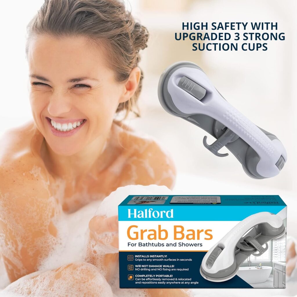 3 Suction Cup Shower Handle, Grab Bars for Bathtubs and Showers, Shower Handles for Elderly Suction, Grab Bars for Elderly for Wall, Shower Grab Bars For Seniors, Suction Grab Bars for Shower (2 Pack)