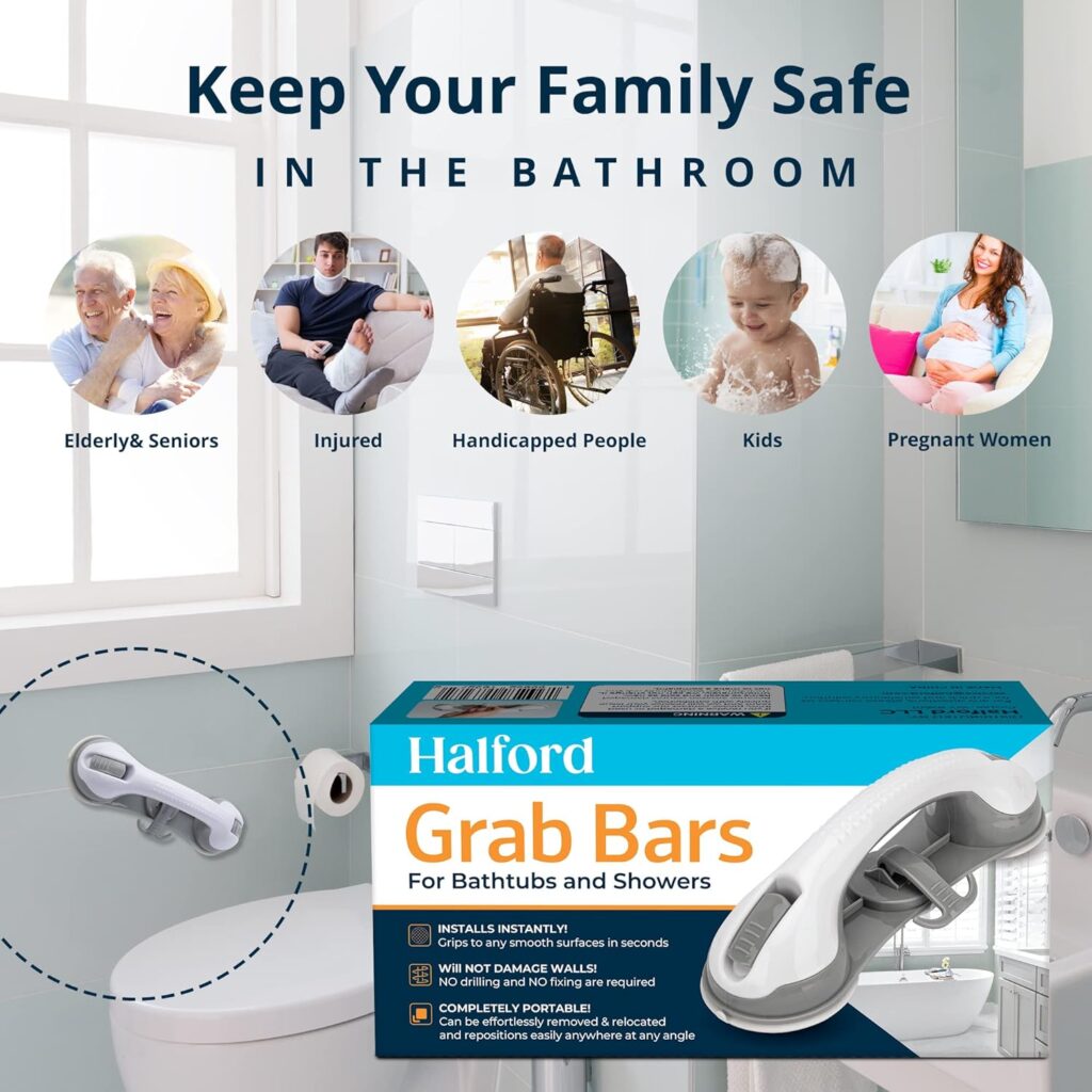 3 Suction Cup Shower Handle, Grab Bars for Bathtubs and Showers, Shower Handles for Elderly Suction, Grab Bars for Elderly for Wall, Shower Grab Bars For Seniors, Suction Grab Bars for Shower (2 Pack)