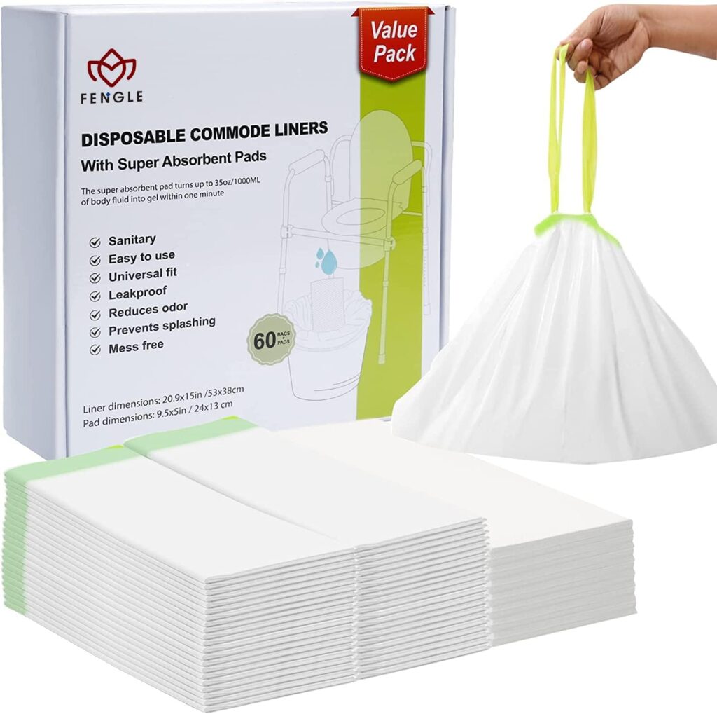 30 Pack Bedside Commode Liners with 30 Super Absorbent Pads and 20 Gloves, Disposable Toilet Bags for Senior