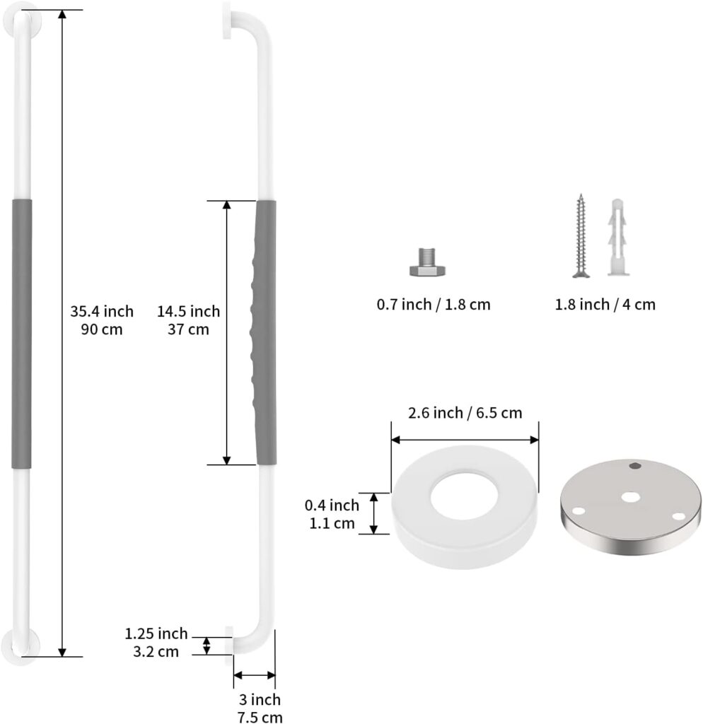 36 Inch Anti Slip Shower Grab Bar, Munzong Satin Brushed Nickel Bathroom Grab Bar, Knurled Bathroom Balance Bar,Safety Hand Rail Support Handicap Elderly Injury Senior Assist Bath Handle