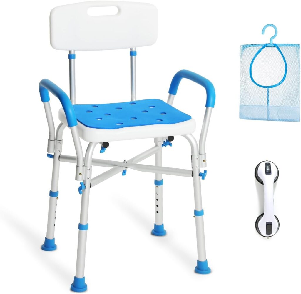 500lb Heavy Duty Shower Chair with Arms and Back, FSA/HSA Eligible Shower Seat for Bathtub, Waterproof Shower Stool for Inside Shower, Adjustable Shower Bath Chairs for Seniors/Disabled by SOUHEILO