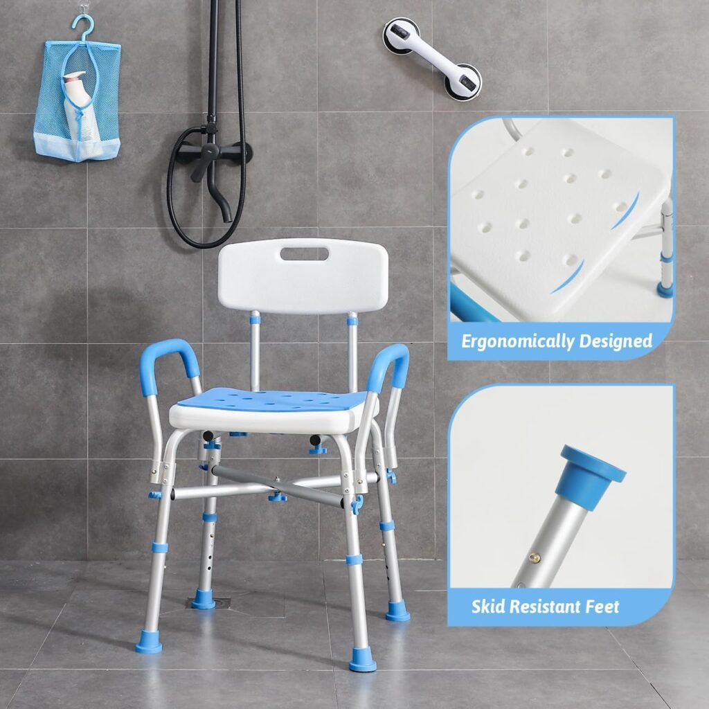 500lb Heavy Duty Shower Chair with Arms and Back, FSA/HSA Eligible Shower Seat for Bathtub, Waterproof Shower Stool for Inside Shower, Adjustable Shower Bath Chairs for Seniors/Disabled by SOUHEILO