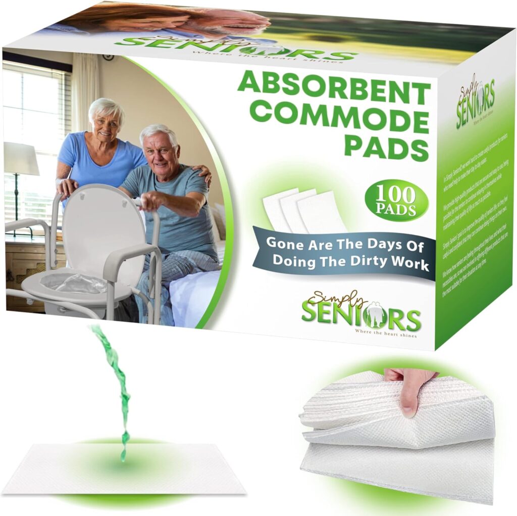 Absorbent Pads for Bedside Commode Liners - 100 Pads for Portable Toilet Bags Porta Potty - Disposable - No More Days Doing The Dirty Work of Bed Pan, Commode Chair for Toilet with Arms Or Bucket