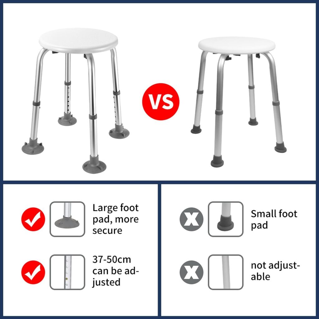 Adjustable Shower Chair, Non-Slip and Waterproof Shower Stool for Inside Shower for Lightweight Aluminum Bathroom Seniors Handicapped Pregnant Women Adults and Children(White)