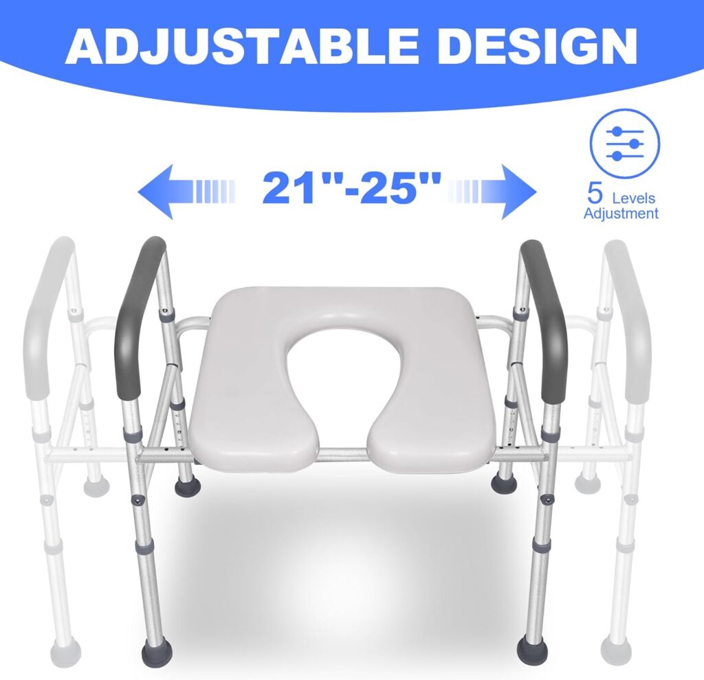 Aupokinry Raised Toilet Seat with Handles, 21 to 25 Width Adjustable Toilet Seat Riser for Seniors, 400 lbs Handicap Toilet Seat with Arms and Widen Seat, Fit Any Toliet