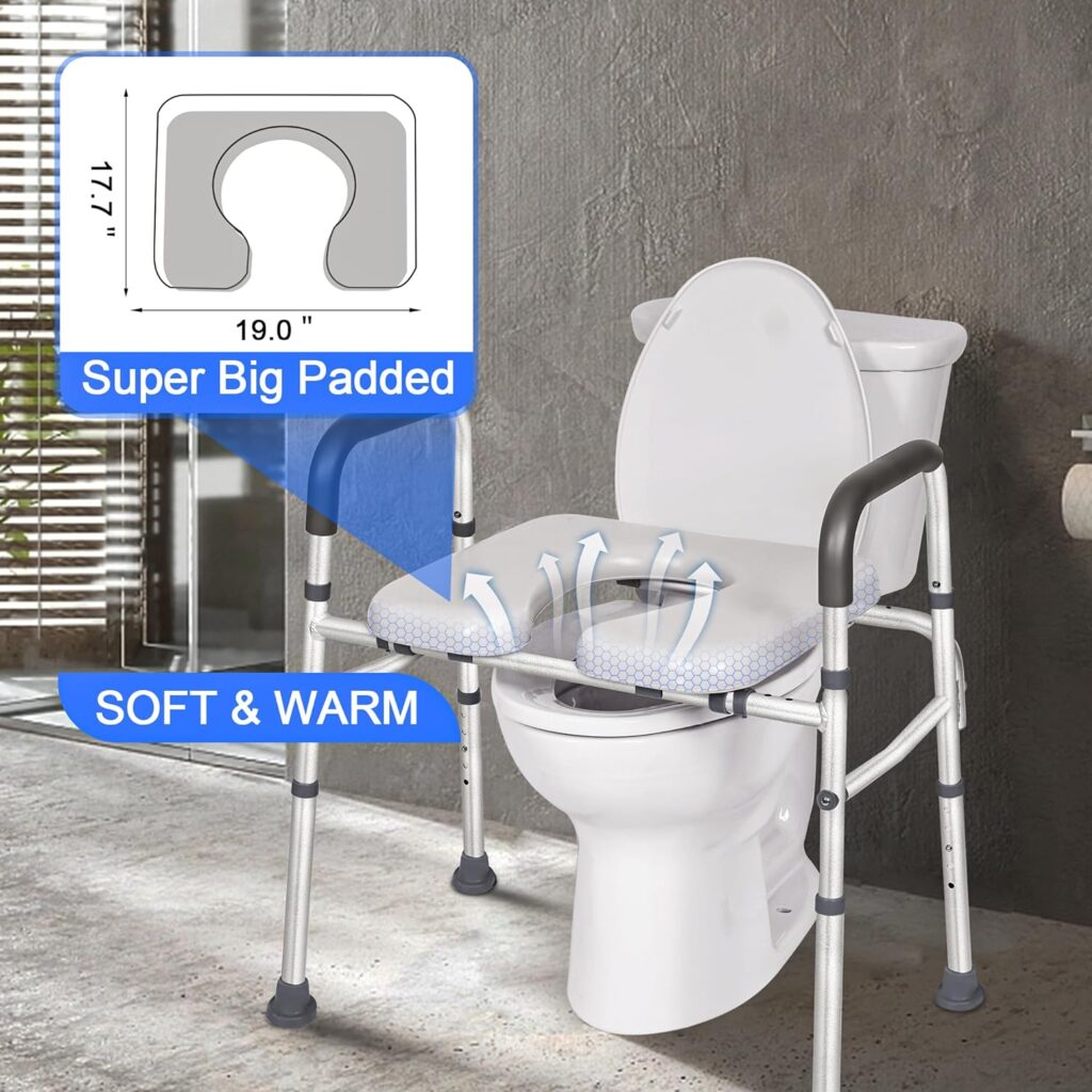 Aupokinry Raised Toilet Seat with Handles, 21 to 25 Width Adjustable Toilet Seat Riser for Seniors, 400 lbs Handicap Toilet Seat with Arms and Widen Seat, Fit Any Toliet