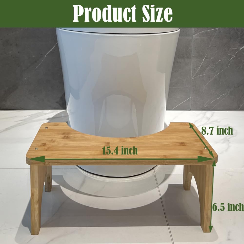 Bamboo Toilet Stool Poop Stool for Adults,6.5 Height,Non-Slip Squat Stool,Potty Stool for Seniors,Original Simple Design,Bathroom Step Stool, Healthy Gift for Family