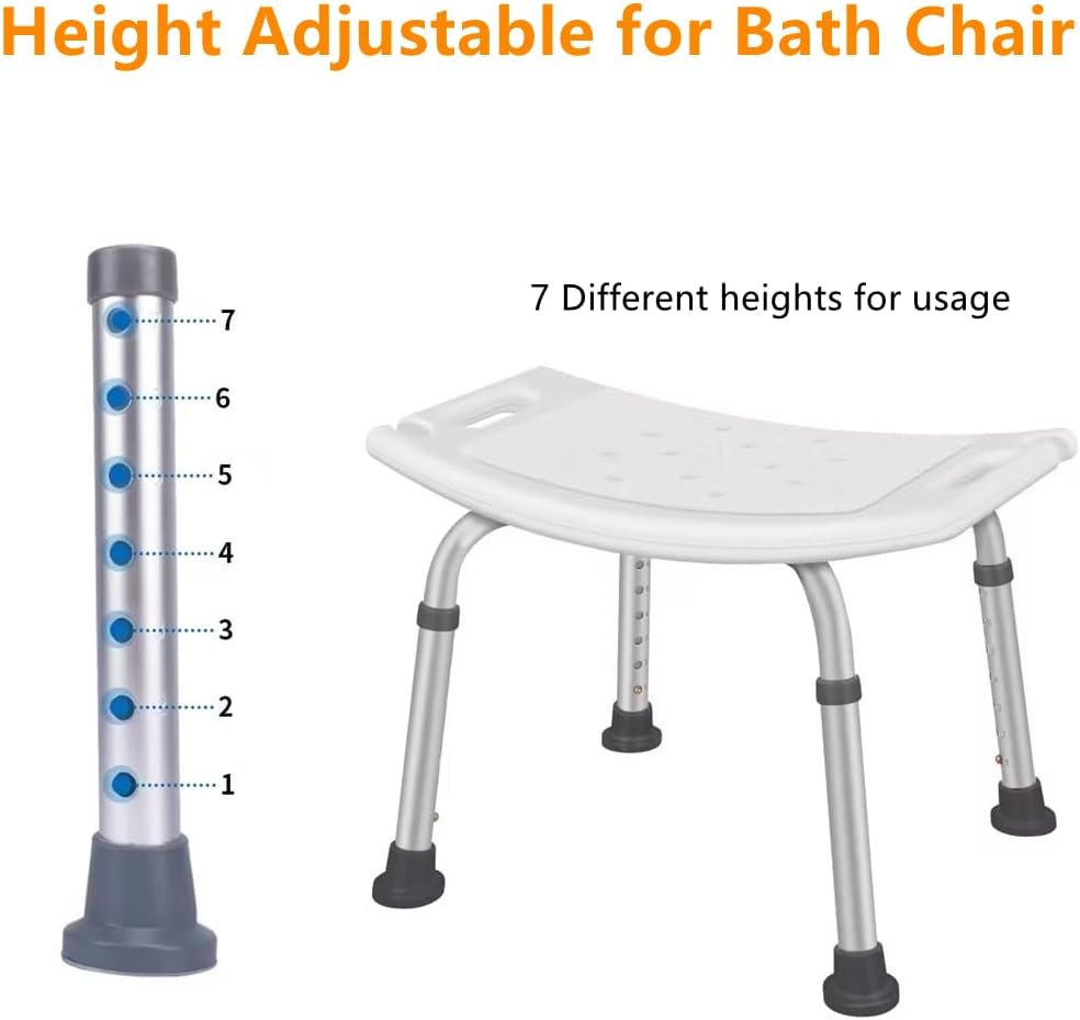 Bath Shower Safety Chair Seat with Suction Assist Grab Bar and Bath Brush, Adjustable and Anti-Slip Bench Bathtub Stool for Elderly or Seniors (ShowerChair, White)