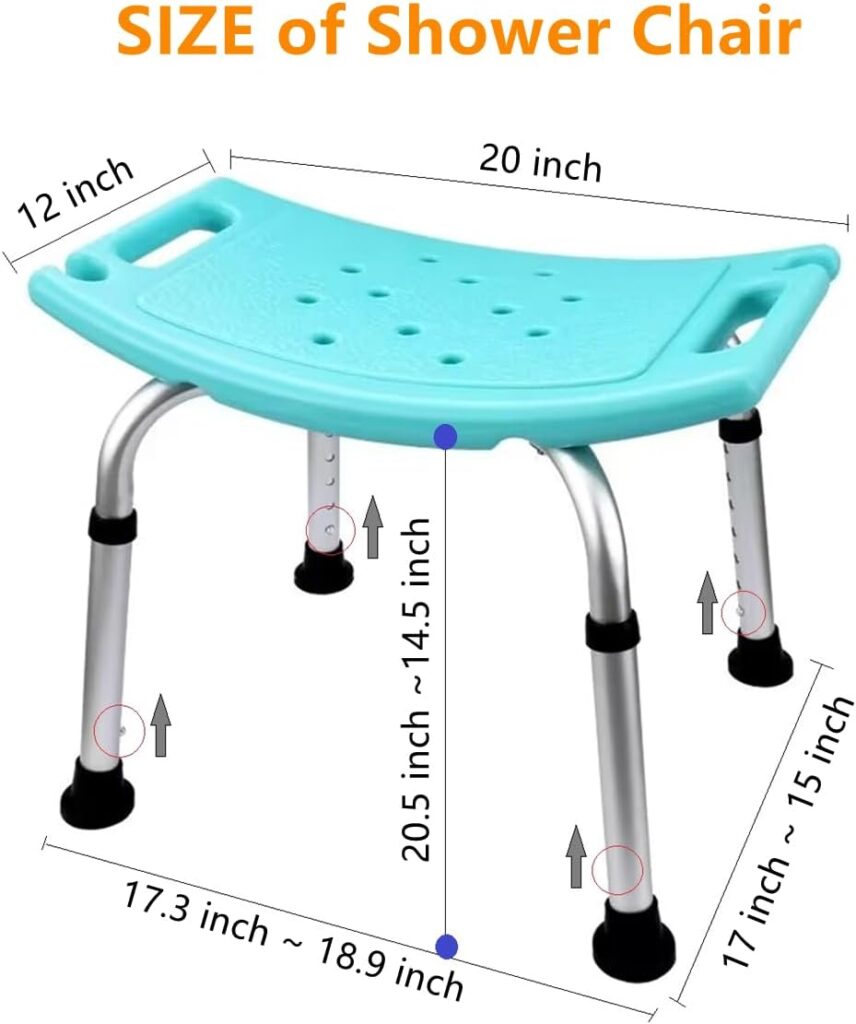 Bath Shower Safety Chair Seat with Suction Assist Grab Bar and Bath Brush, Adjustable and Anti-Slip Bench Bathtub Stool for Elderly or Seniors (ShowerChair, White)