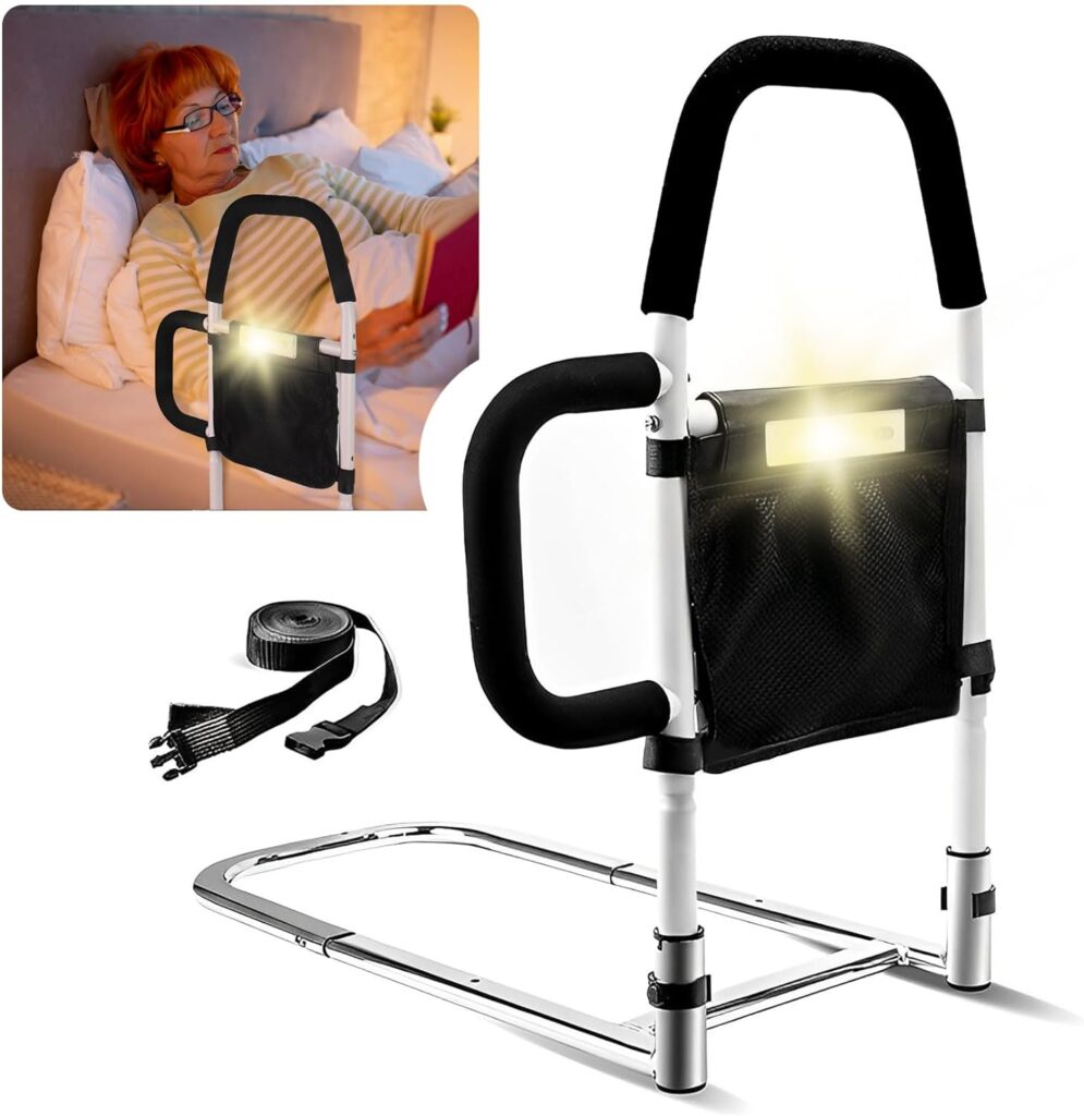 Bed Rails for Elderly Adults Safety-With Motion Light  Storage Pocket, Bed Safety Rails for Seniors, Bed Assist Bar for Seniors, Bed Cane for Seniors Fit Any Bed, Make Getting in  Out of Bed Easier