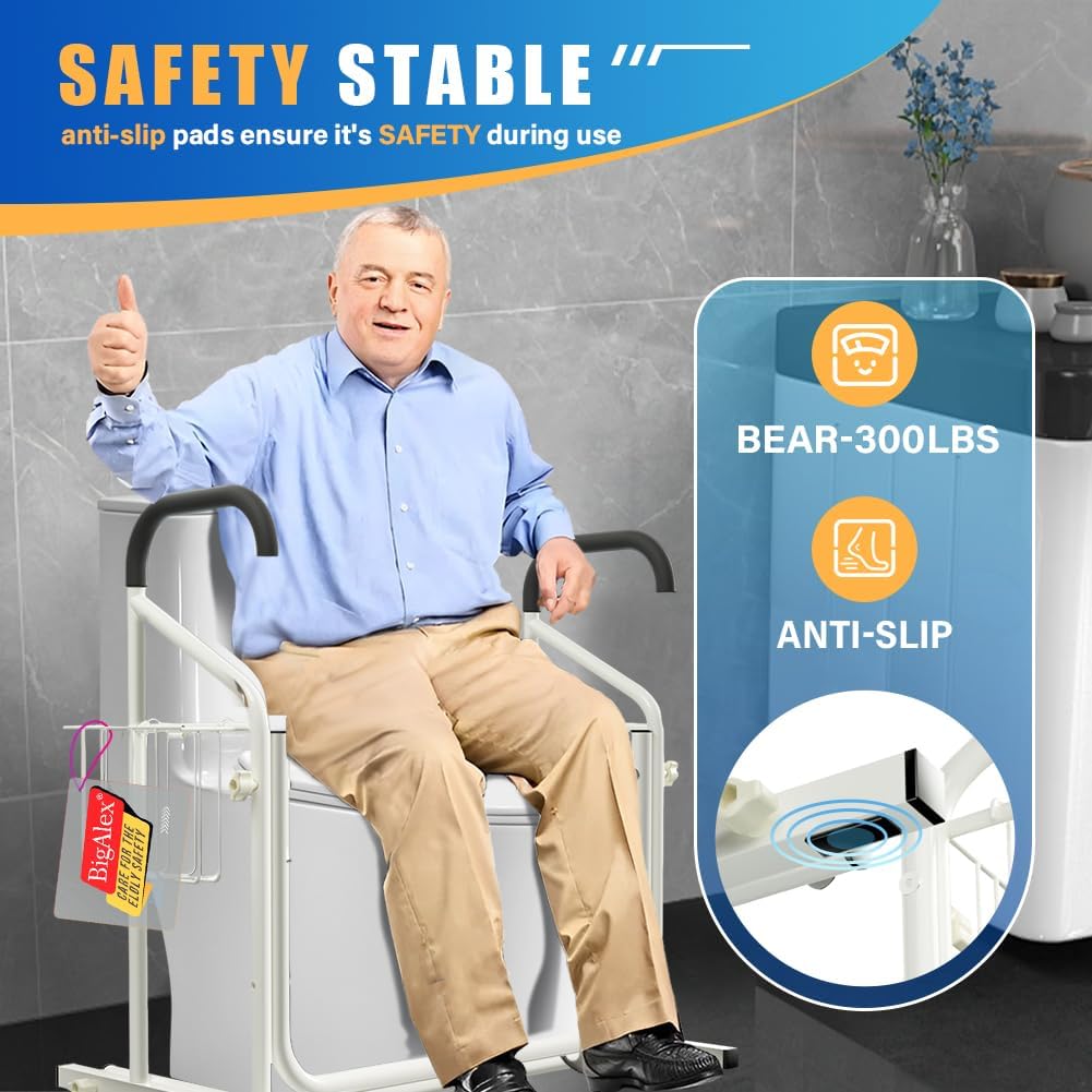 BigAlex Toilet Rails - Height Ajustable Rail for Elderly Adult - Lightweight Rails for Seniors, Safety Compact Standard Safety Toilet Rails, Adjustable Length, Collapsable Toilet Frame