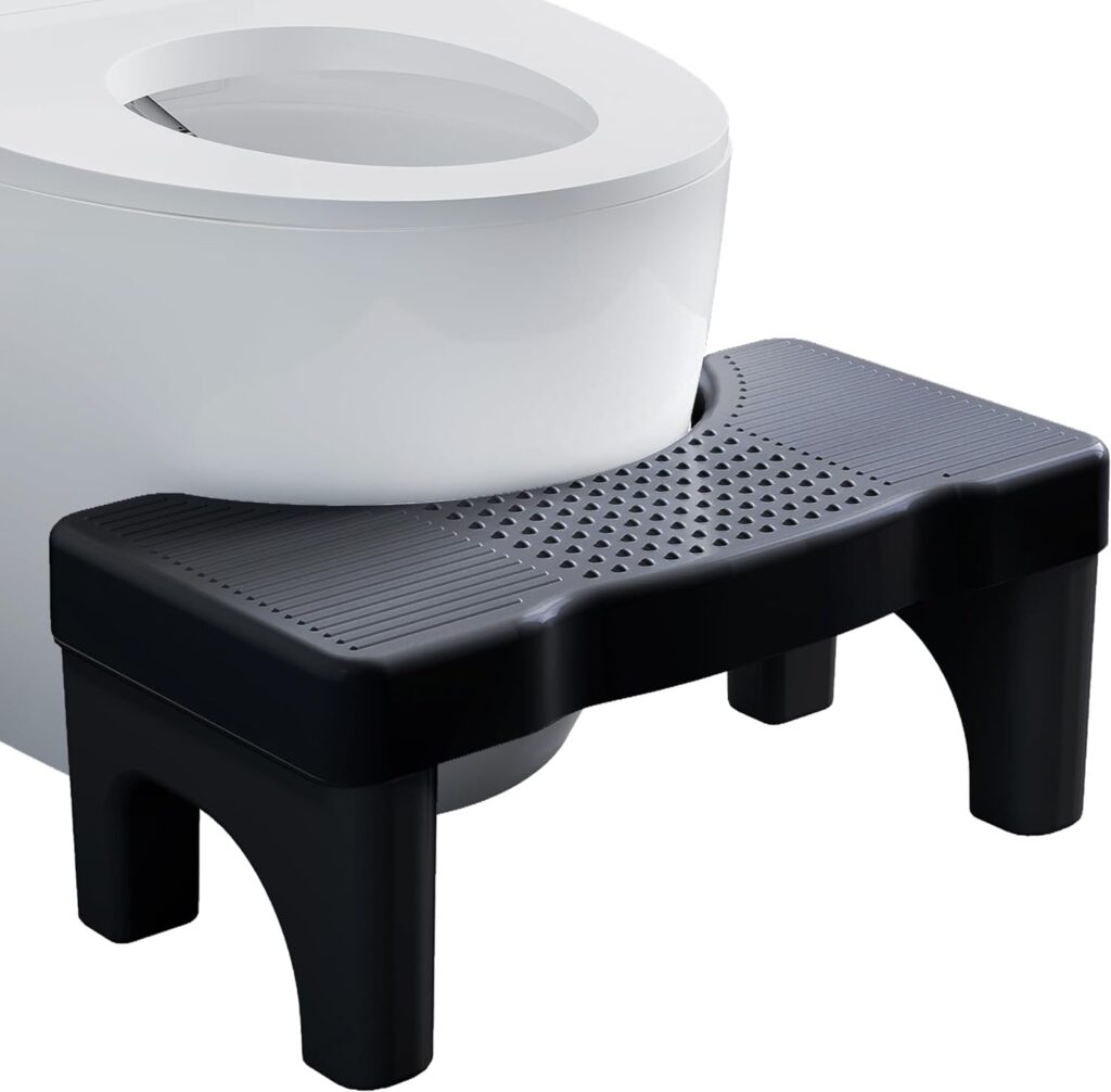 Black Toilet Stool Squat Adult, Portable Poop Stool Potty Stool for Bathroom Adults, Plastic Toilet Foot Step Stool for Seniors and Kids, Anti Slip Pooping Stool with Modern Design, Black, 7