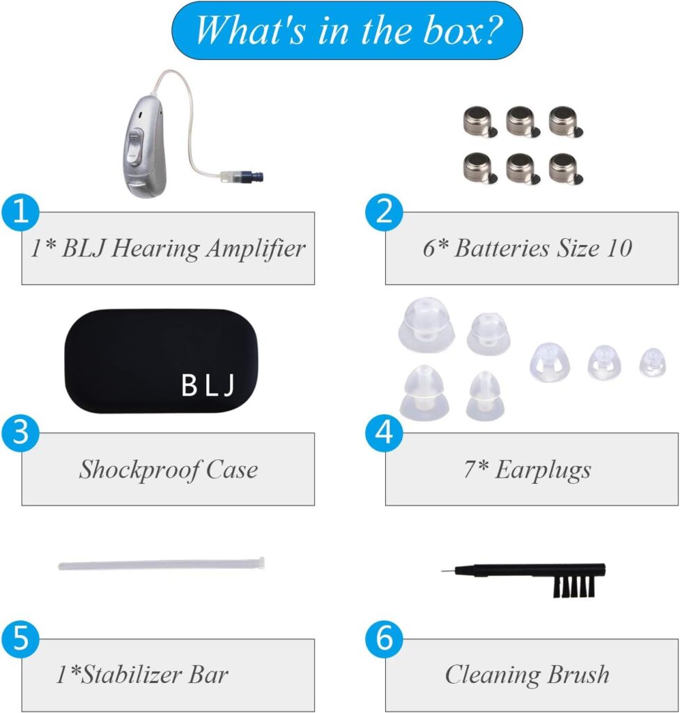 BLJ Hearing Aid for Adults and Seniors, Invisible Digital Hearing Aid to Assist Hearing, Lightweight with Noise Reduction and Feedback Cancelling (Blue-Left Ear)