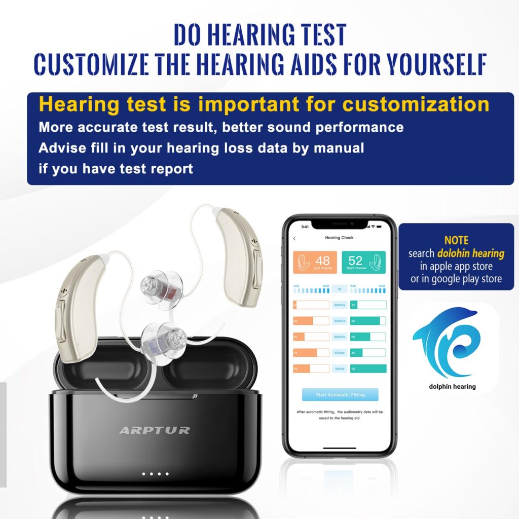 Bluetooth Hearing Aids for Seniors Rechargeable with Noise Cancelling APP Control Wireless Music Stream Hand-free Phone Call Mode Switch with Tinnitus