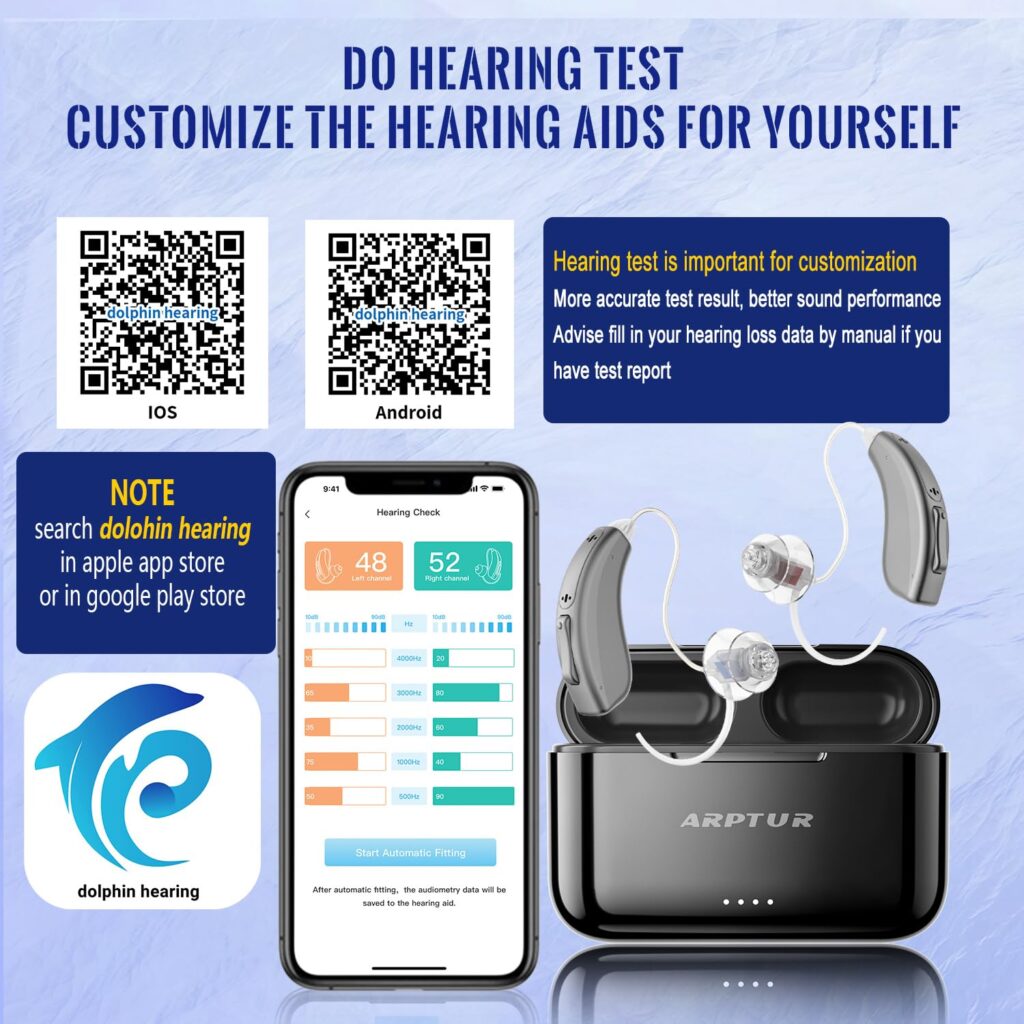 Bluetooth Hearing Aids for Seniors Rechargeable with Noise Cancelling APP Control Wireless Music Stream Hand-free Phone Call Mode Switch with Tinnitus