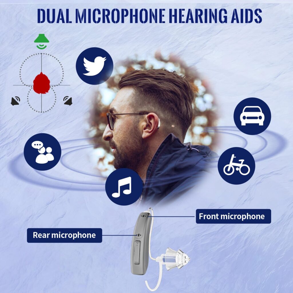 Bluetooth Hearing Aids for Seniors Rechargeable with Noise Cancelling APP Control Wireless Music Stream Hand-free Phone Call Mode Switch with Tinnitus