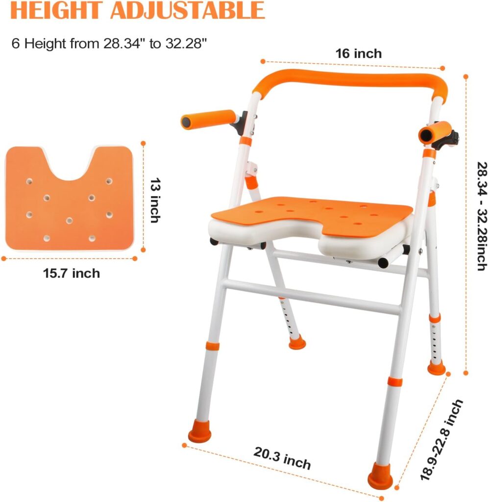 Boiarc Foldable Shower Chair, Folding Bath Shower Seat for Inside Shower, Minimalist Shower Chair with Arms and Back Height Adjustable, Portable Safety Bathtub Chair for Elderly, Seniors, Disabled