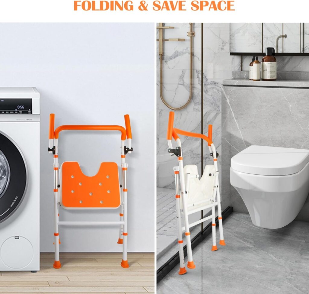 Boiarc Foldable Shower Chair, Folding Bath Shower Seat for Inside Shower, Minimalist Shower Chair with Arms and Back Height Adjustable, Portable Safety Bathtub Chair for Elderly, Seniors, Disabled