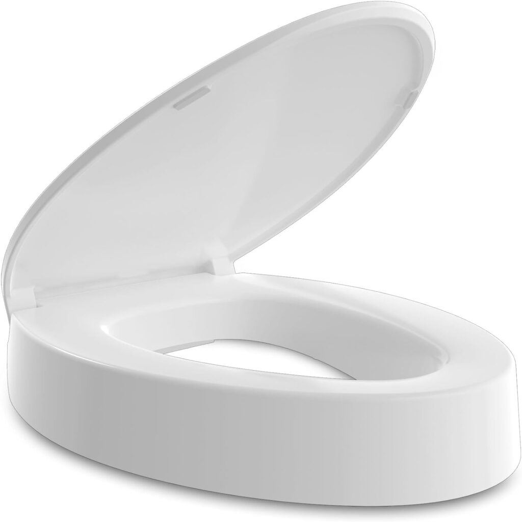 Ccbello toilet seat risers for seniors, Slow Close, Elevated toilet seat, Heavy Duty, Never Loosen, Raised toilet seat elongated bowl, White(18.5”)