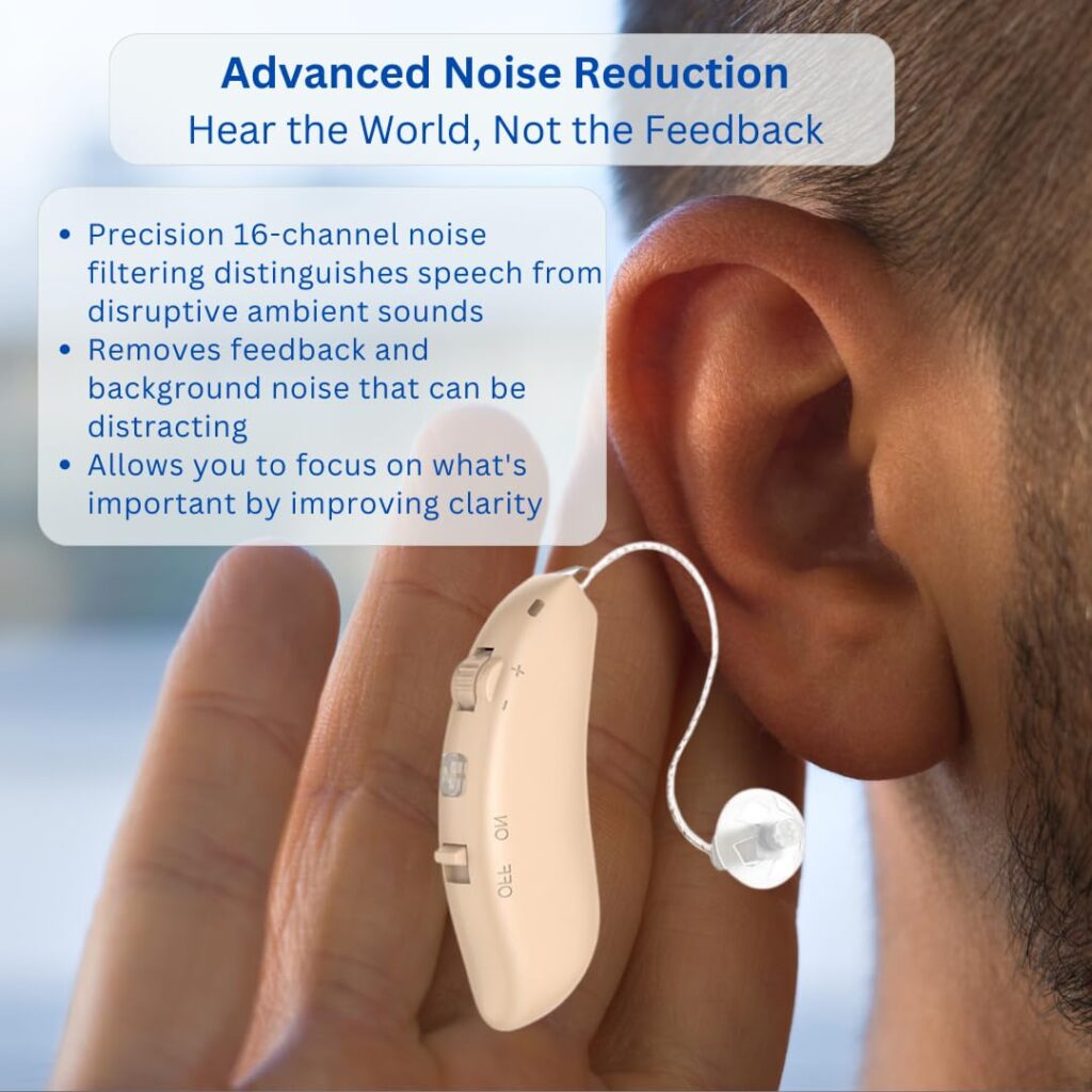 Clarity Audiology Rechargeable Hearing Aids for Seniors, Noise Cancelling, Wireless Charging Case, Comfortable and Discreet Receiver in Canal (RIC) Design