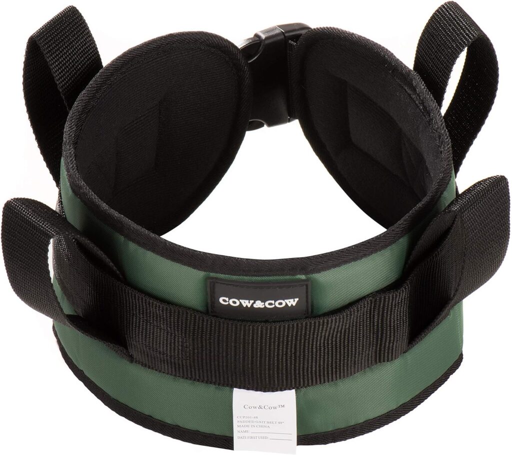 COWCOW Padded Gait Belt with 4 Handles and Quick Release Buckle 5.5 inchs(Green, M/28inches-48inches)