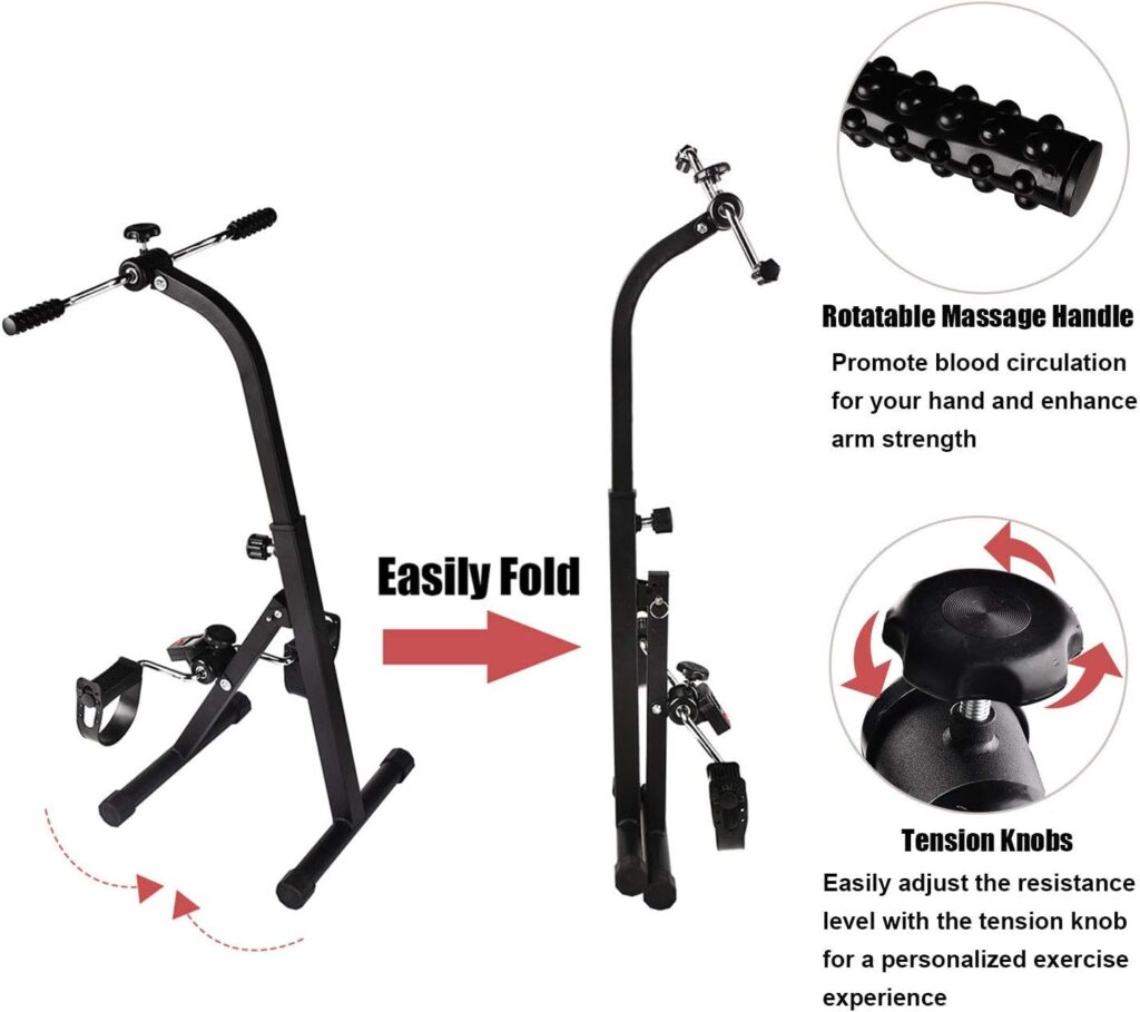 Cozylifeunion Pedal Exerciser - Hand Arm Leg  Knee Recovery Medical Peddler - Folding Adjustable Fitness Rehab Equipment for Seniors, Elderly - Home Pedal Exercise Bike for Total Body