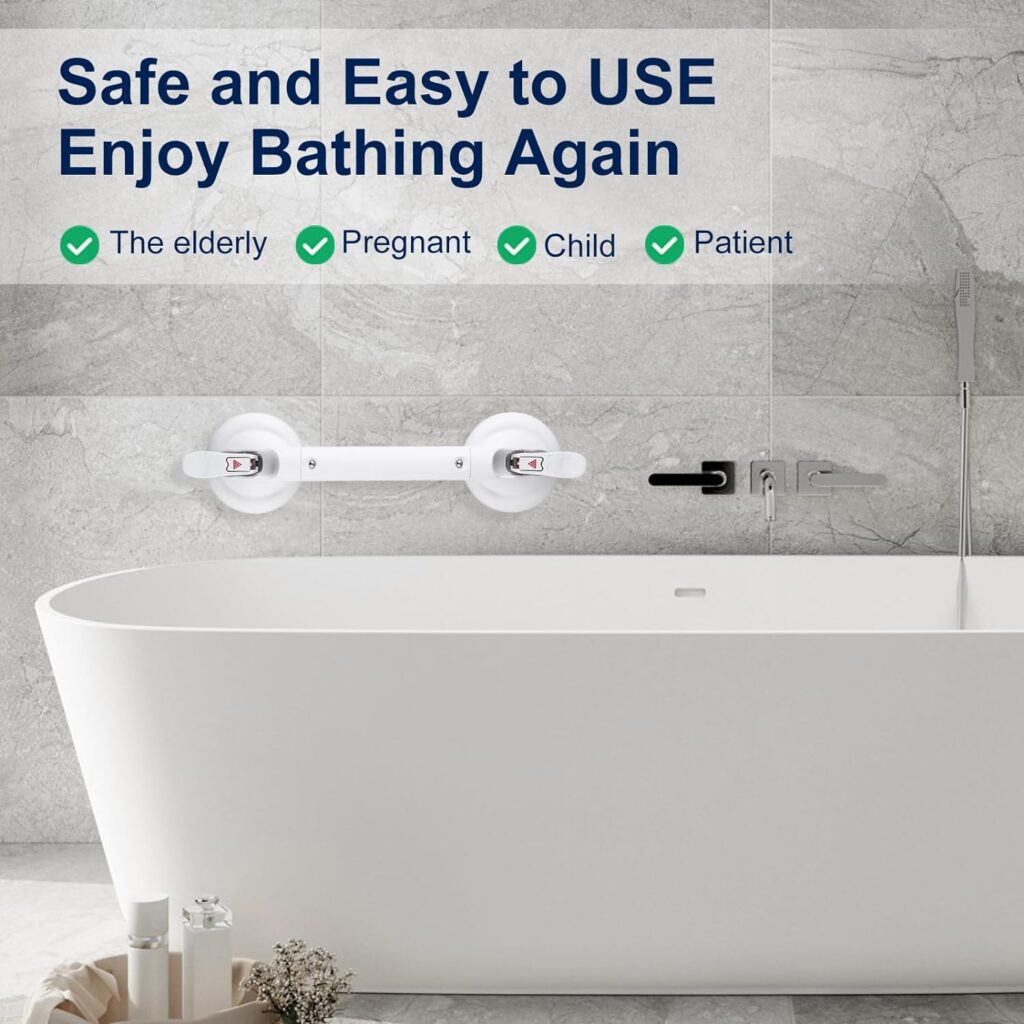 DAREN MEDICAL 𝗨𝗽𝗴𝗿𝗮𝗱𝗲𝗱 Suction Cup Grab Bars for Bathtubs and Bathroom, Tool Free Shower Handle, Grab Handle for Elderly Suction with Indicators, Shower Grab Bar for Seniors, Heavy Duty