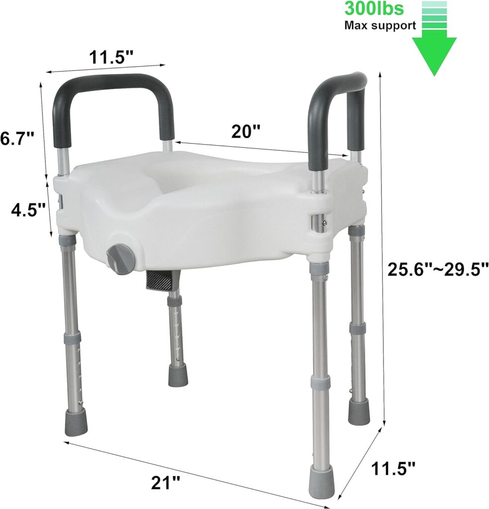 Deewow Raised Toilet Seat, Elevated Toilet Seat Riser with Handle, Height Adjustable Legs, Support 300 lbs, Bathroom Assist Toilet Safety Frames for Seniors, Handicap, Fit Any Toilet