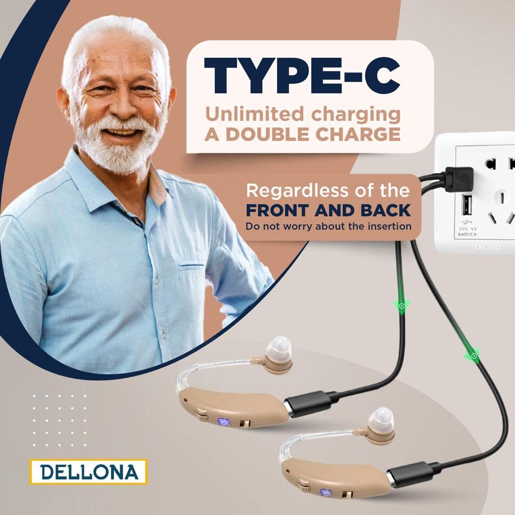 Dellona Next-level Hearing Aids For Seniors Severe Hearing Loss - Rechargeable Hearing Aids W/ Type-c, Behind-the-ear Otc Hearing Aid -(Pair) Hearing Aids For Seniors Rechargeable With Noise Cancelling - Hearing Amplifiers For Seniors - (Beige)