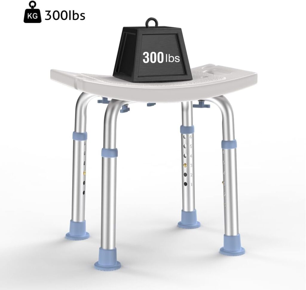 Delog Shower Stool 300lbs Bath Seat Chair for Inside Shower, Tool-Free Assembly Height Adjustable Bath Bench with Padded Seat for Seniors, Elderly, Disabled, Handicap and Injured