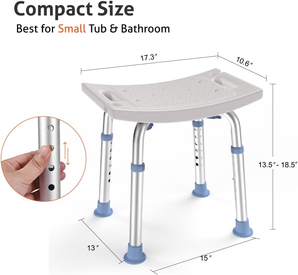 Delog Shower Stool 300lbs Bath Seat Chair for Inside Shower, Tool-Free Assembly Height Adjustable Bath Bench with Padded Seat for Seniors, Elderly, Disabled, Handicap and Injured