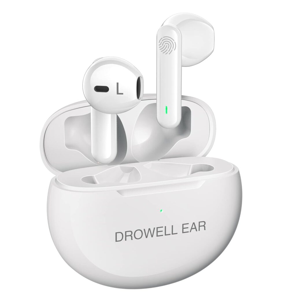 DROWELL EAR Hearing Aids, Hearing Aids for Seniors Rechargeable with Noise Cancelling Hearing Amplifiers for Seniors  Adults Hearing Loss with Portable Charging Case White