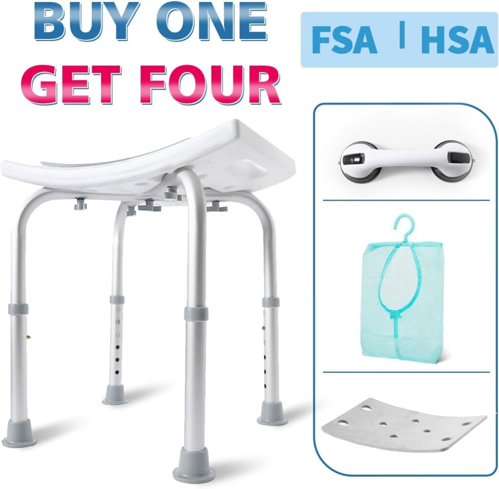 Dualeco FSA/HSA Eligible Shower Chair for Inside Shower, Shower Stool with Free Assist Grab Bar/Toiletry Bag, Tool-Free Assembly Shower Seat for Bathtub, Shower Bath Chairs for Seniors/Disabled