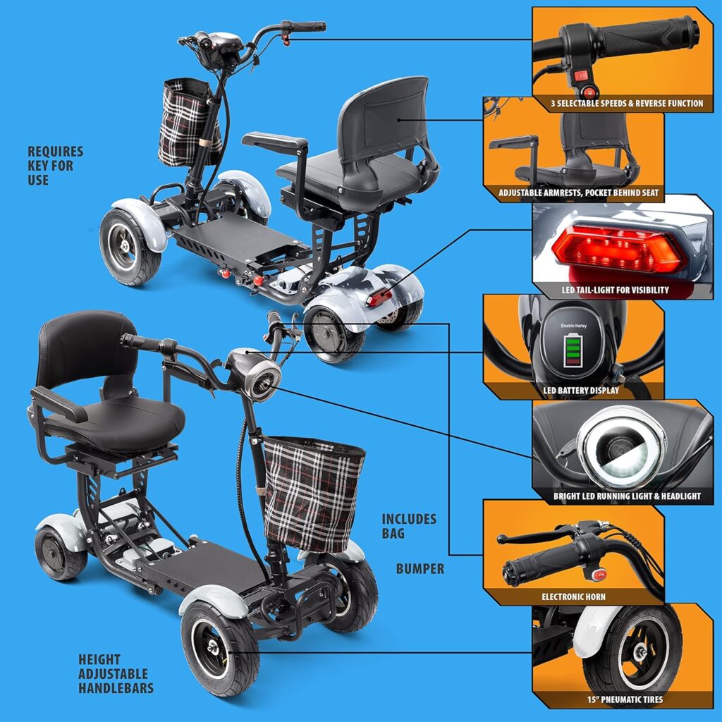 Electric Mobility Scooter, Foldable Long Range Mobility Scooter for Seniors, 4 Wheel Motorized Scooter