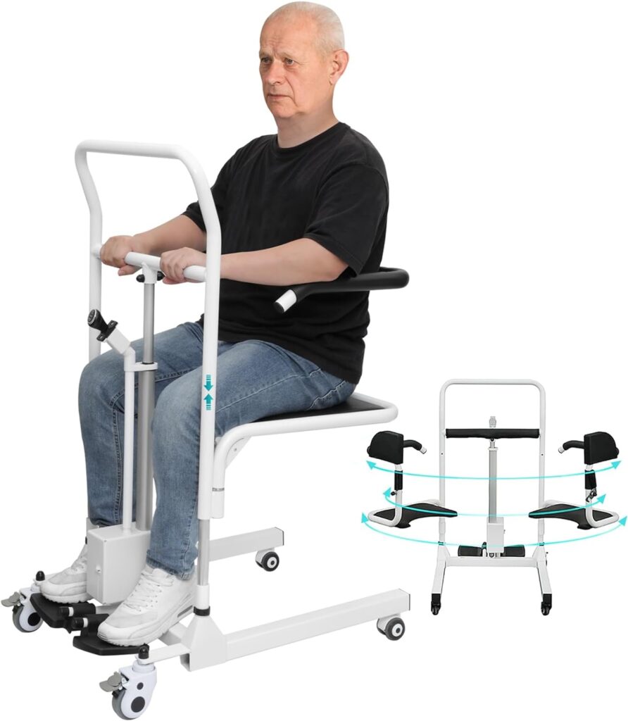 Electric Patient Lift Transfer Chair,Patient Lift Wheelchair for Home,Wheelchair Lift for Car,Foldable Patient Lift Aid,Shower Transfer Chair for Seniors/Handicap-Max Load 290lbs,Save Yourself