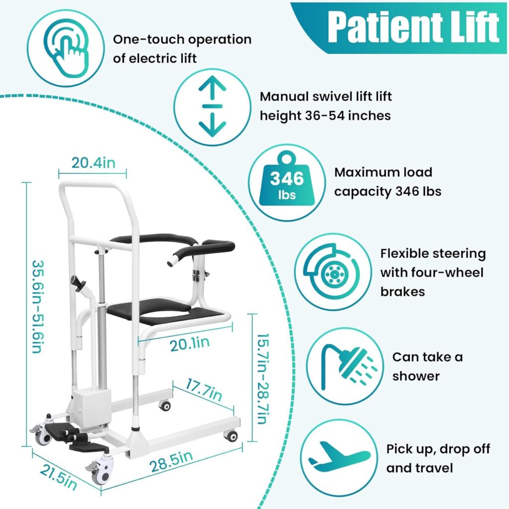 Electric Patient Lift Transfer Chair,Patient Lift Wheelchair for Home,Wheelchair Lift for Car,Foldable Patient Lift Aid,Shower Transfer Chair for Seniors/Handicap-Max Load 290lbs,Save Yourself