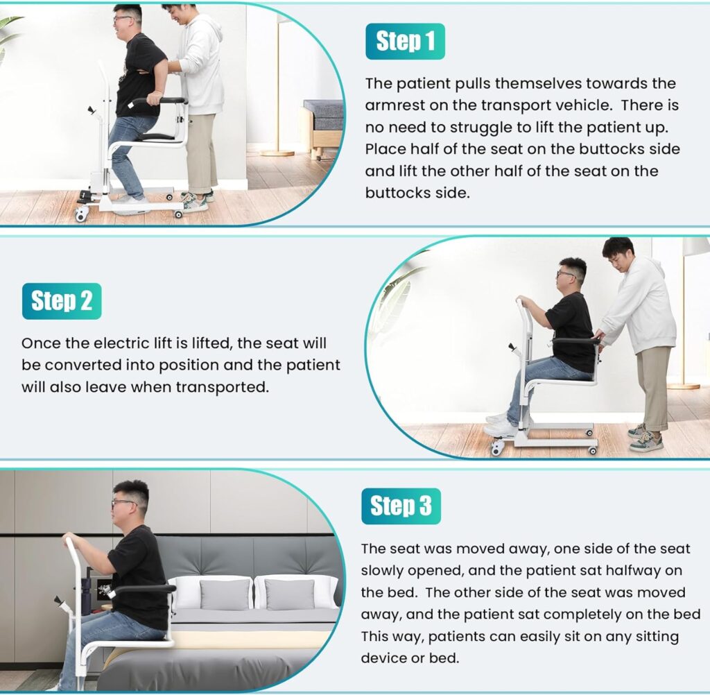 Electric Patient Lift Transfer Chair,Patient Lift Wheelchair for Home,Wheelchair Lift for Car,Foldable Patient Lift Aid,Shower Transfer Chair for Seniors/Handicap-Max Load 290lbs,Save Yourself