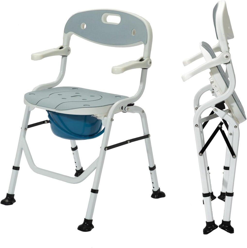 ELENKER Folding Shower Chair, Bath Safety Seat with Soft EVA Cushion and Detachable Commode for Seniors Handicap and Pregnant Women, No Installation Required