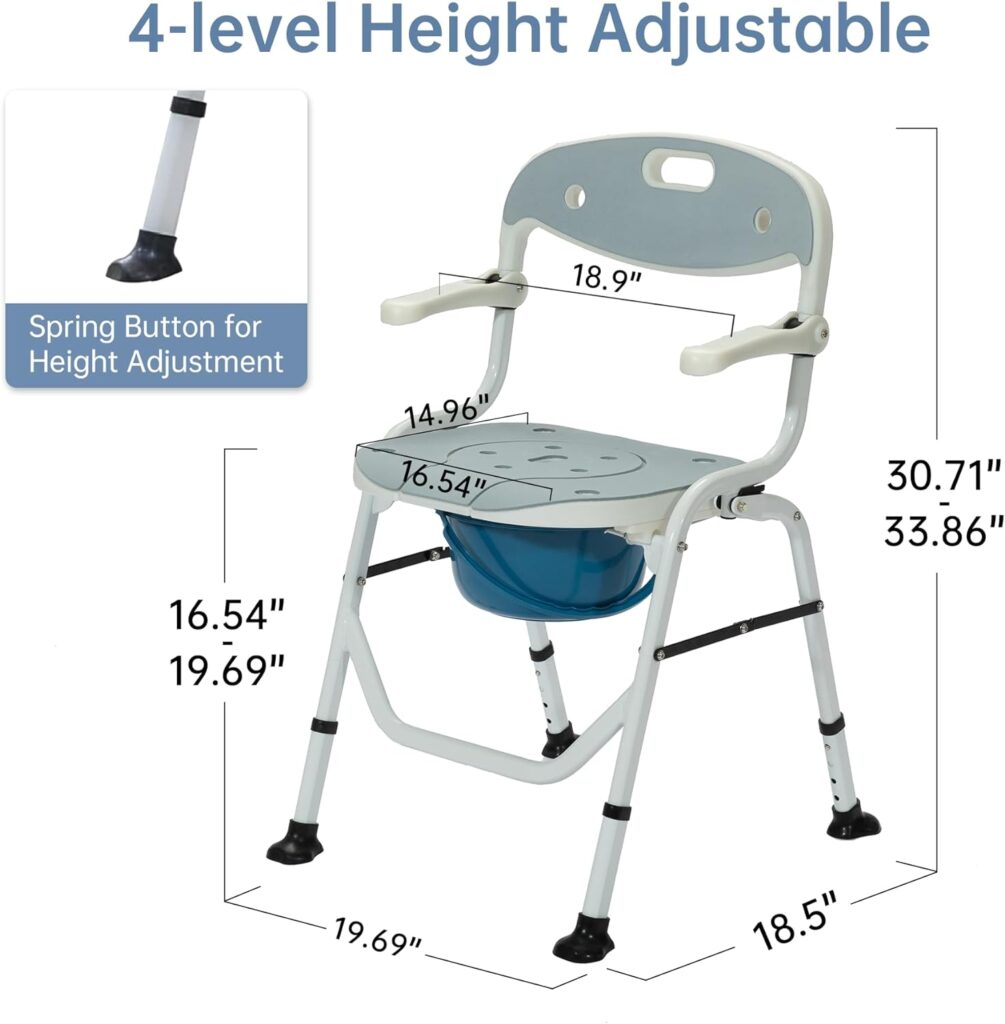 ELENKER Folding Shower Chair, Bath Safety Seat with Soft EVA Cushion and Detachable Commode for Seniors Handicap and Pregnant Women, No Installation Required