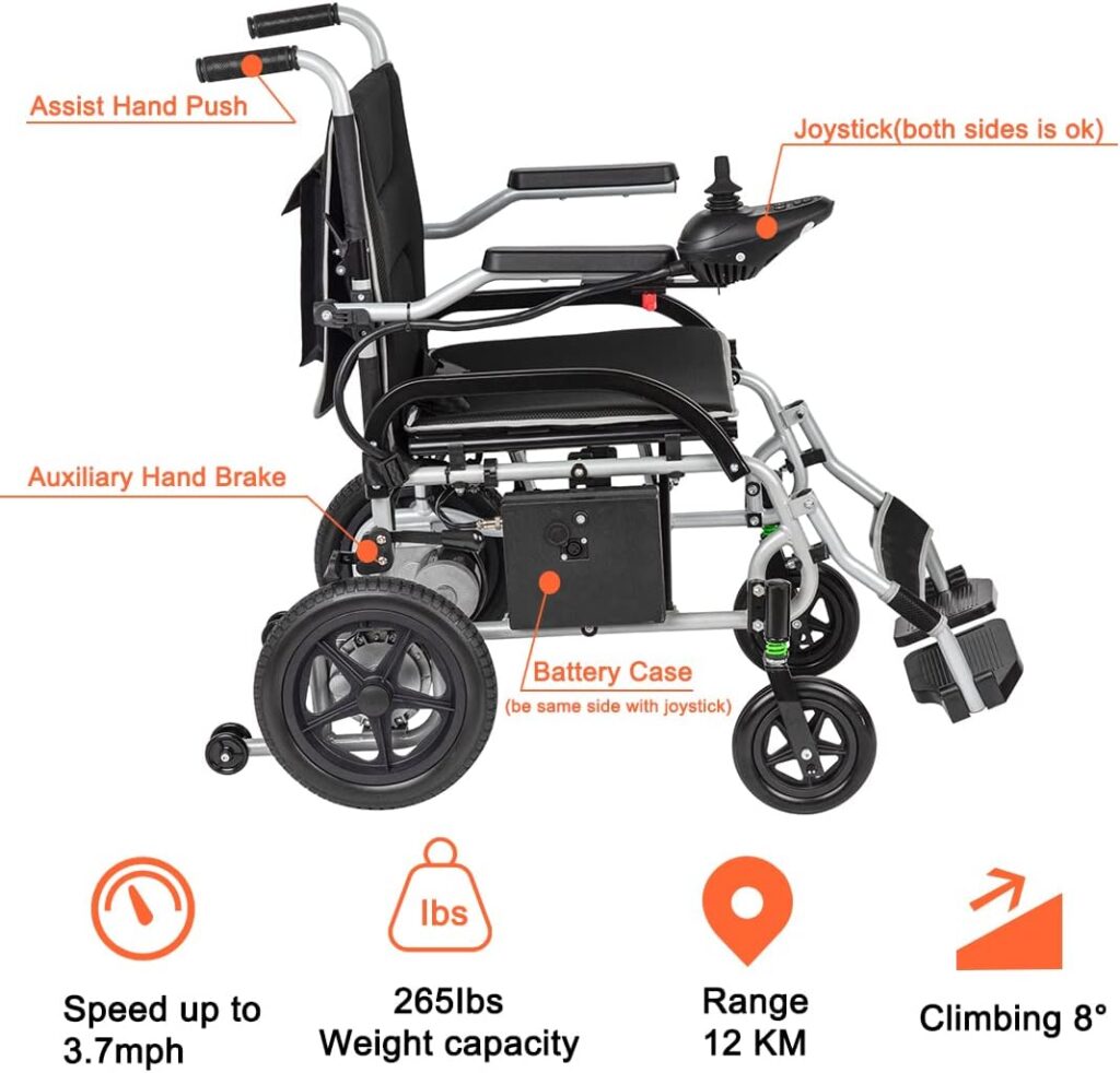 Elifecenter Super Lightweight 37.5lbs Foldable Electric Wheelchairs for Adults and Seniors - Portable Motorized Wheelchair-180W Dual Motor 10AH Battery Up to 10 Miles