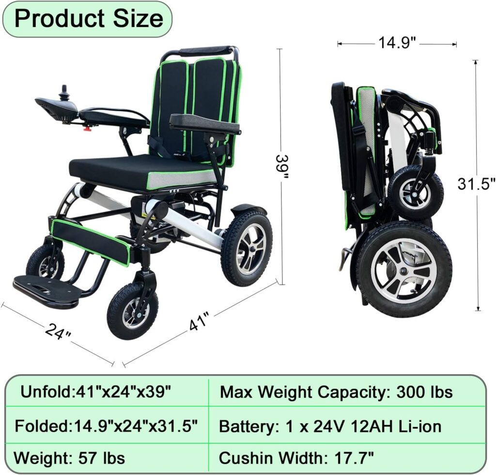 Elifecenter Super Lightweight 37.5lbs Foldable Electric Wheelchairs for Adults and Seniors - Portable Motorized Wheelchair-180W Dual Motor 10AH Battery Up to 10 Miles