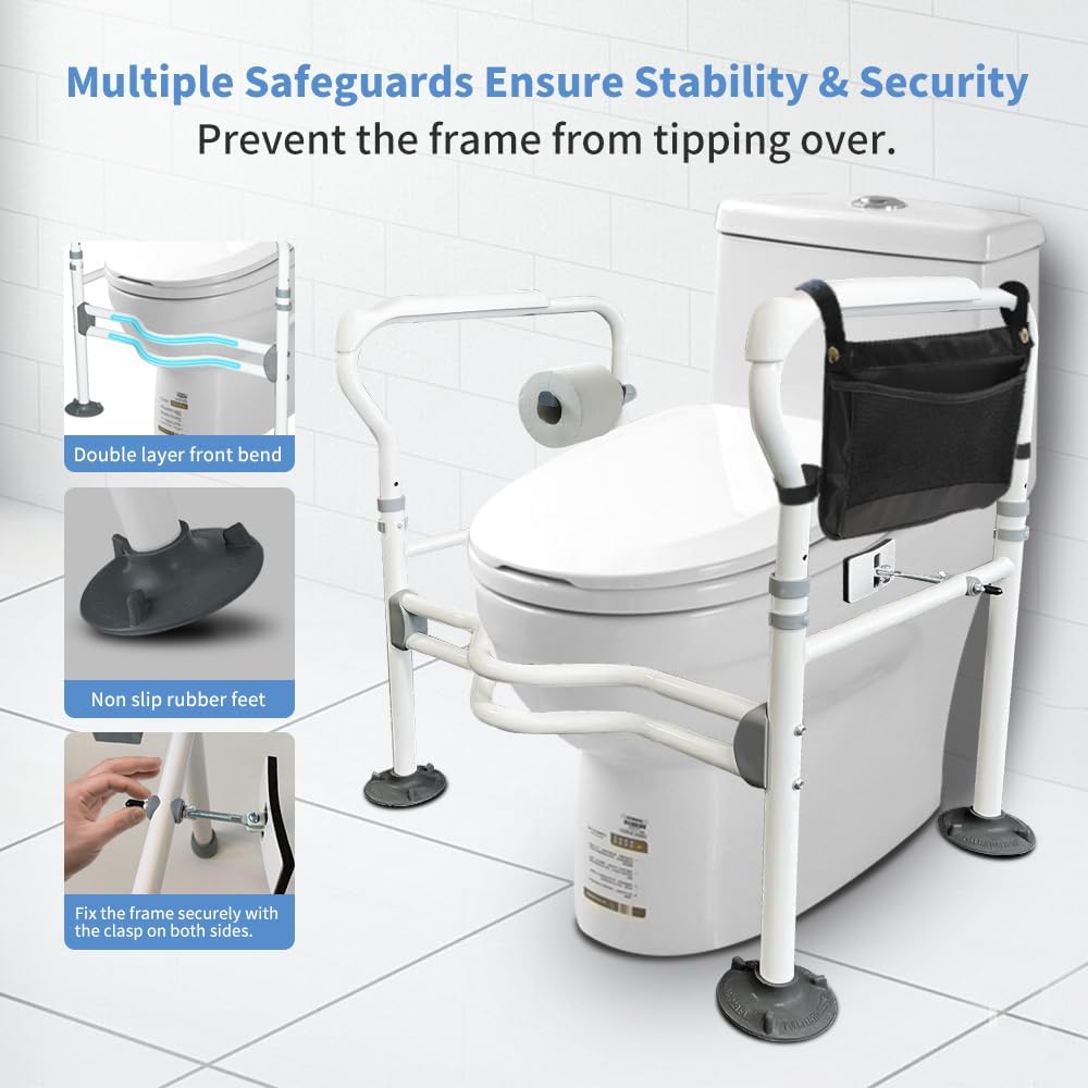 Eosprim Toilet Safety Rails for Seniors, Toilet Safety Frame with Handles for Elderly and Handicap Disabled, Toilet Grab Bars for Bathroom, Raised Toilet Seat Riser for Pregnant