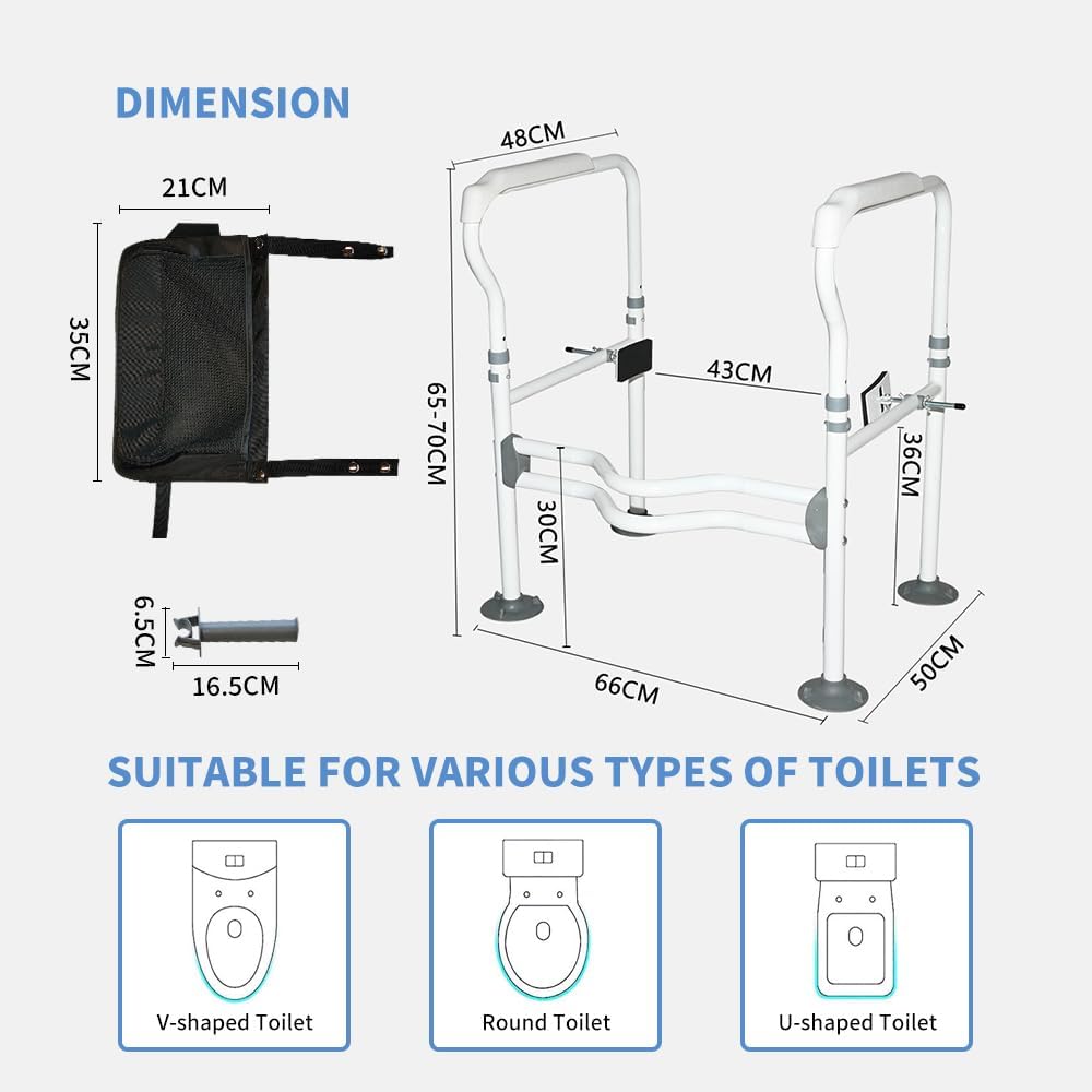 Eosprim Toilet Safety Rails for Seniors, Toilet Safety Frame with Handles for Elderly and Handicap Disabled, Toilet Grab Bars for Bathroom, Raised Toilet Seat Riser for Pregnant