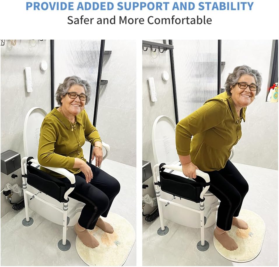 Eosprim Toilet Safety Rails for Seniors, Toilet Safety Frame with Handles for Elderly and Handicap Disabled, Toilet Grab Bars for Bathroom, Raised Toilet Seat Riser for Pregnant